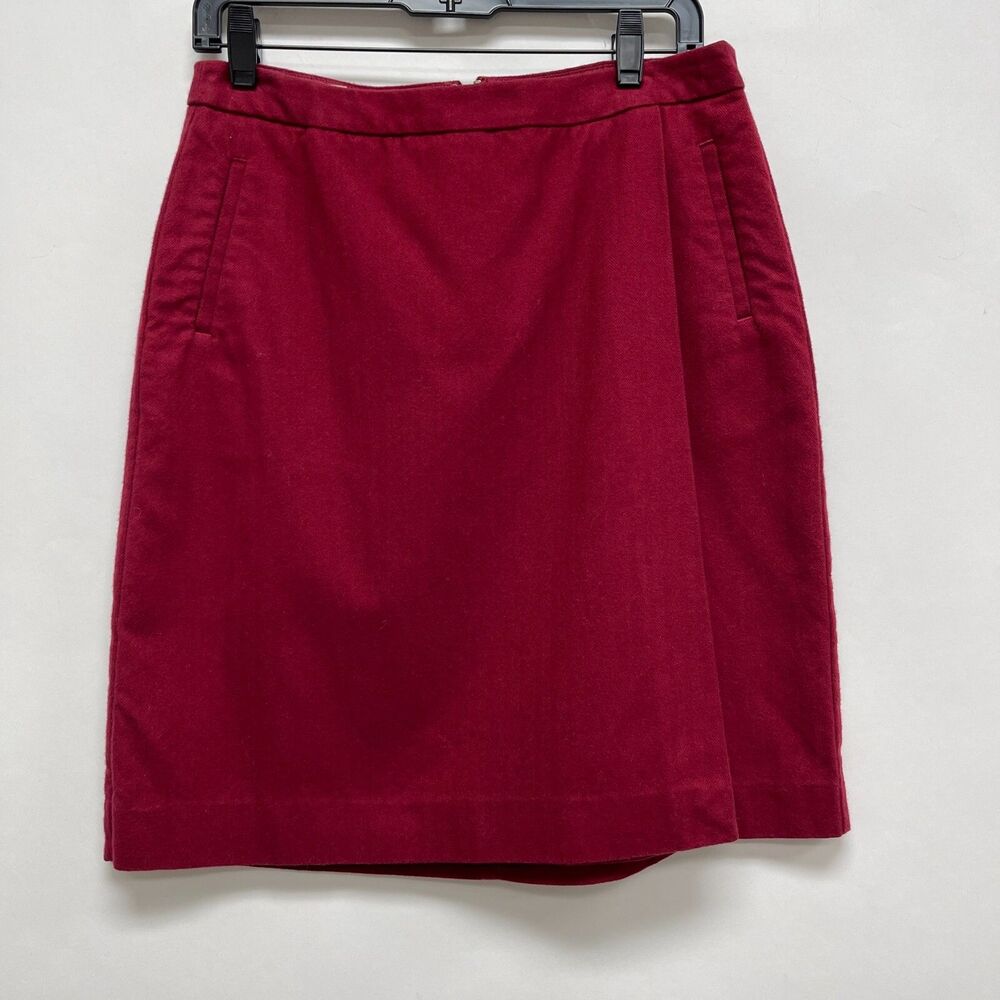L. L. Bean Classic Fit Women's Faux Wrap Skirt Size 8 Regular Red Herringbone